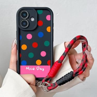 Imagem de Capa para iPhone 16 16E 15 14 13 12 11 Pro MAX XS Max XR 7 8 Plus, colorida, macia, em TPU, com cordão, protetora para celular, J81, preta, SS, para iPhone 15