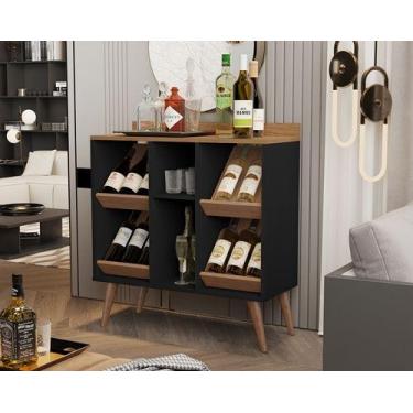 Imagem de Aparador com Adega Penelope pés palito cor Preto / Freijó - Comprar Mo