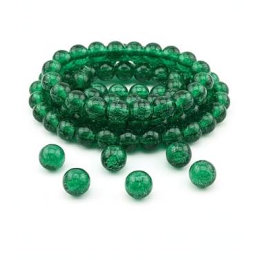 Imagem de DandS ltd Contas de vidro Crackle Lampwork para fabricação de joias, verde, pulseiras vibrantes, colares, suprimentos de miçangas e kits de artesanato para joias artesanais, 80 peças 0,39 polegadas