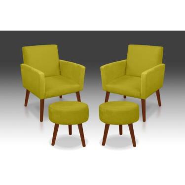 Imagem de Kit 02 Poltrona Nina + 02 Puff Redondo Suede Amarelo-Modena Decor  - C
