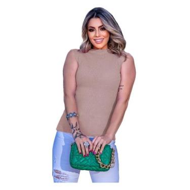 Imagem de Blusa Feminina Gola Alta Garrafinha Tricot Canelado Regata - EUC STORE