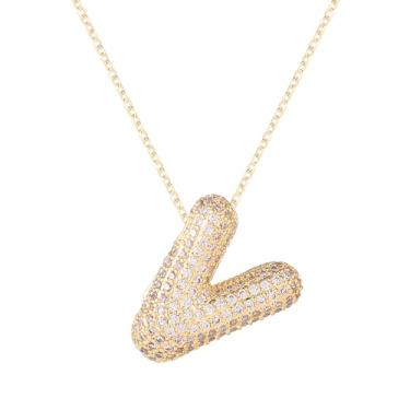 Imagem de Colar feminino, colar com alfabeto dourado, cristal, personalizado, com letras de diamante, pingente de bolha inicial, joia de zircão, presente para mulheres (V)