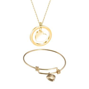 Imagem de LXBQYSTO Colar feminino com inicial de nome de coração de 3 peças, pulseira, brincos, conjunto de joias de aço inoxidável letras A-Z, Circle Heart, Aço inoxidável, Sem Pedra Preciosa