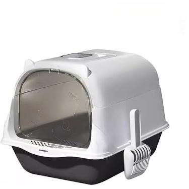 Imagem de Caixa de Areia Fechada Gigante para Gatos com Pá Higiênica, Antivazamento e Controle de Odores(Cinza)