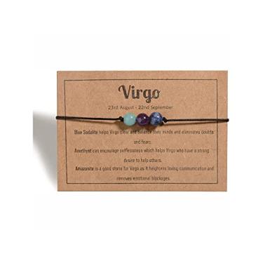 Imagem de Fuqimanman2020 12 pulseiras elásticas com pedras naturais de cristal do zodíaco do zodíaco para cura com pedra preciosa de cura ajustável para casais, amizade, reiki, ioga, meditação, joias, 8 inch