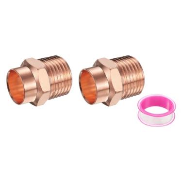 Imagem de PATIKIL Adaptador macho NPT 5/20.3 cm x 1/5.1 cm, 2 peças com conexão C x m Conexões de adaptador de tubo de cobre Conectores de tubos roscados para HVAC residencial comercial