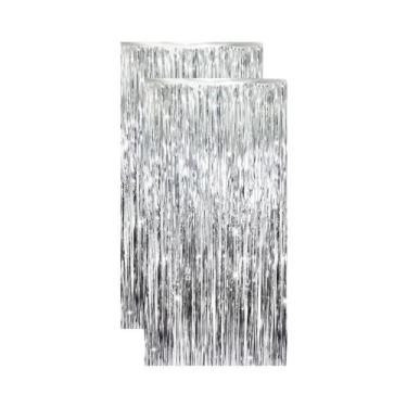 Imagem de Cortina De Franjas De Alumínio Brilhante 2 Peças 2m Decoração De Fundo