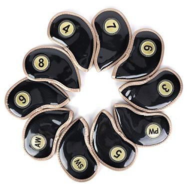Imagem de Capas para cabeça de ferro para tacos de golfe, conjunto de 10 peças, mangas protetoras de PU à prova d'água com etiquetas numeradas para tacos de golfe, jogadores destros e