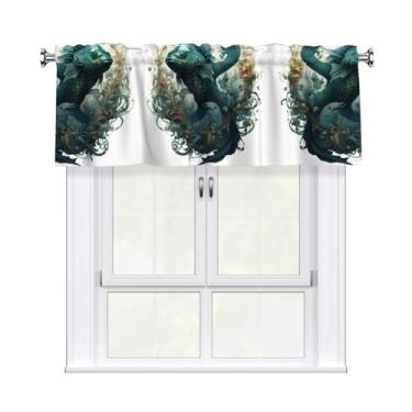 Imagem de QAZWZML Cortinas decorativas estampadas com estampa de peixe voador verde 137 x 45 cm, adequadas para quartos, cozinhas e varandas