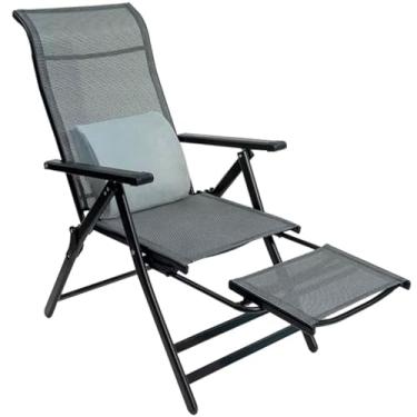 Imagem de Cadeira reclinável dobrável para ambientes internos com encosto de cabeça elevado anti-amassado, cama de solteiro pequena portátil para hospital, pernas em forma de H, cadeiras reclináveis para pátio