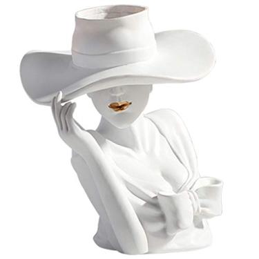 Imagem de Vaso criativo em forma de mulher, garrafa de flores de resina moderna, escultura de estilo simples, enfeites de mesa de jantar de sala de estar, para loja de restaurante (cor: branco, 尺寸 Tamanho: A)