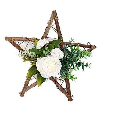 Imagem de Pingente de estrela de cinco pontas de madeira artificial rosa guirlanda flores guirlanda porta rattan decoração de casamento (cor: Estilo c)
