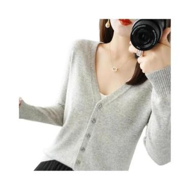 Imagem de Cardigã De Tricô Feminino Com Decote Em V 2025, Suéter Com Pequeno Toq