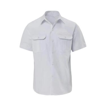 Imagem de Camisa Masculina De Verão Lisa De Manga Curta Com Gola, Dois Bolsos, C