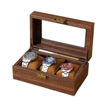 Imagem de Caixa De Relógio De Couro Marrom Estilo Retrô WELLZONE Imitando Madeir