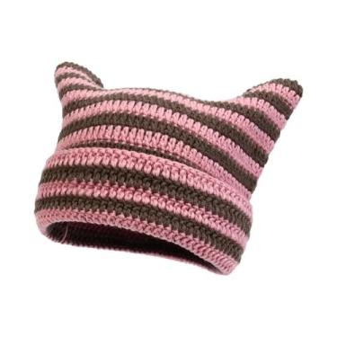 Imagem de Gorro De Inverno Feminino Quente De Crochê Com Orelhas De Gato Em Acrí