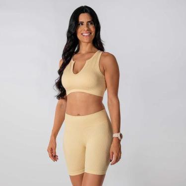 Imagem de Conjunto Fitness Short E Regata Feminina Nude Alma Genus, P, Nude