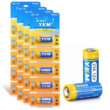 Imagem de YKM Pacote com 20 baterias alcalinas 12V 23A MN21/23 23AE L1028F A23G 12 volts A23 para ventilador de teto remoto abridor de porta de garagem