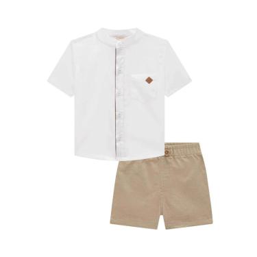 Imagem de Conjunto Infantil Menino Camisa e Bermuda em Sarja Melange-Masculino