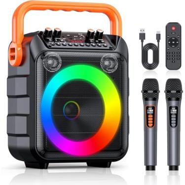 Imagem de Karaoke com 2 Microfone, 4500 mAh, Karaokê Portátil, com 10 Efeitos Sonoros, Inclui Controlo Remoto