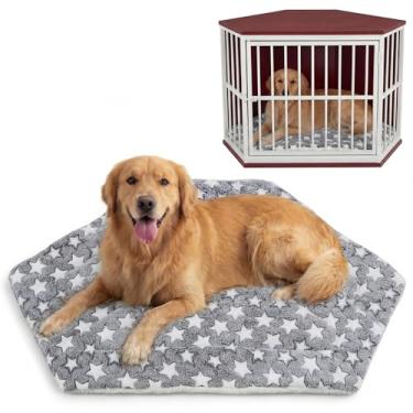 Imagem de Fanfanwin Tapete para cães com caixa de canto, 107 x 60 cm, almofada de canil de flanela dupla face, lavável à máquina para cama de luxo para animais de estimação, gaiola reversível cinza para animais