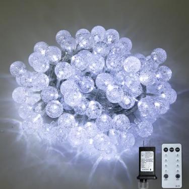 Imagem de Ogrmar 15 m, 100 luzes de LED globo de 8 modos, cordão de luzes de bola de cristal com controle remoto, função de temporizador e conectável para decoração de jardim de árvore de Natal em ambientes