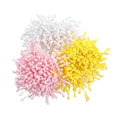 Imagem de Tucnoeu 1200 peças de estames de flores para artesanato, estames de flores artificiais de duas cabeças, 3 cores, 1 mm, estame fosco DIY para decoração de casamento