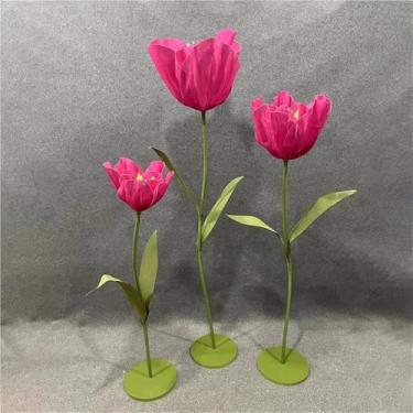 Imagem de Tulipas artificiais gigantes - Conjunto de 3 decorações de flores grandes com hastes longas para decoração de casa, decoração de casamento e vitrines