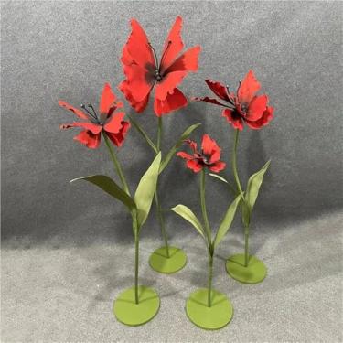 Imagem de Flores de borboleta artificiais gigantes - Conjunto de 4 flores falsas grandes para casamento, festa de aniversário e adereços de fotografia - Acessórios florais decorativos grandes