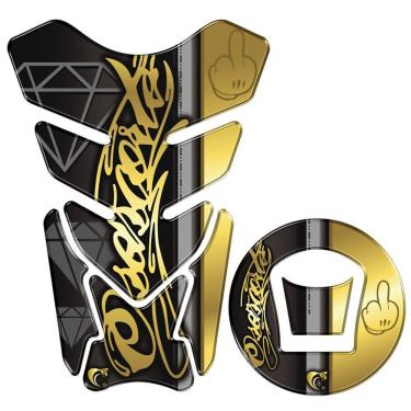 Imagem de Adesivo Resinado Protetor Tanque Bocal Adesivo Moto Haojue Dk 150 Dourado Cor Preto