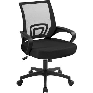 Imagem de Yaheetech Cadeira de escritório de malha no meio do encosto ajustável, ergonômica, cadeira giratória com suporte lombar para estudo de trabalho em casa, escritório, preto