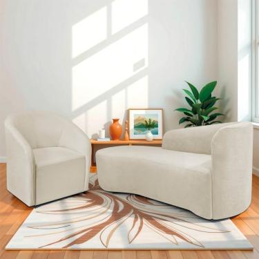 Imagem de Kit Sofá Curvo França 160cm L.e E Poltrona Luiza Max Conforto, Elegância E Design Moderno Bouclé Bege