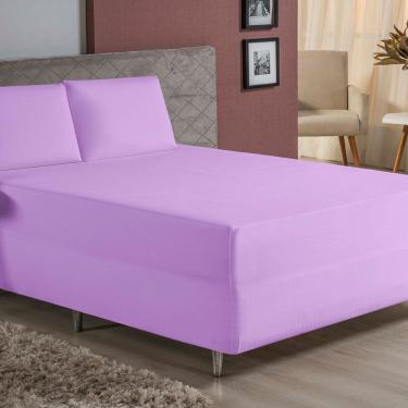 Imagem de Jogo De Cama Casal Nobre 3 Peças Luva De Box 55cm De Altura Malha 100% Algodão - Lilás