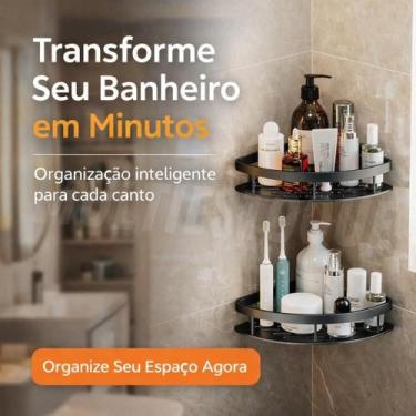 Imagem de Prateleira de Canto Banheiro Alumínio Kit 2 Preto - TOP RIO