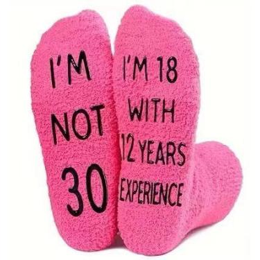 Imagem de Meias felpudas com estampa de letras engraçadas, solas antiderrapantes