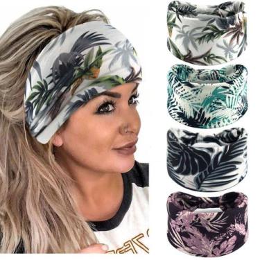 Imagem de Bandanas de ioga, pacote com 4 faixas tropicais elásticas largas para 