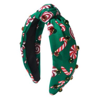Imagem de Bandana de Natal atada com detalhes em strass, tecido verde - taiyuank