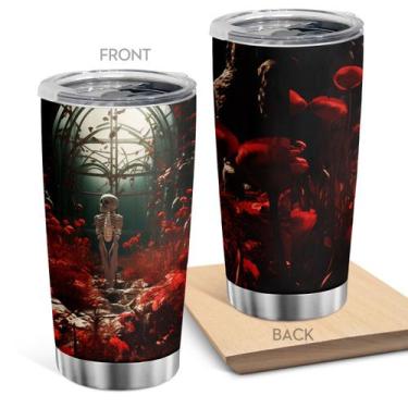 Imagem de Caneca de viagem Oasisdream Tumbler de aço inoxidável 600mL com tampa