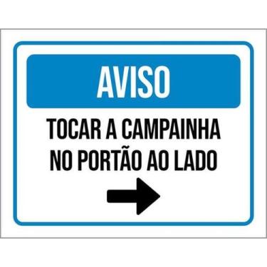Imagem de Placa Aviso Tocar Campainha Portão Seta Direita - Sinalizo