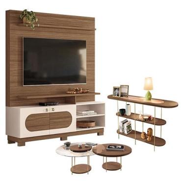 Imagem de Estante Home Theater Axis Castanho Off White com Kit Mesa de Centro Sk