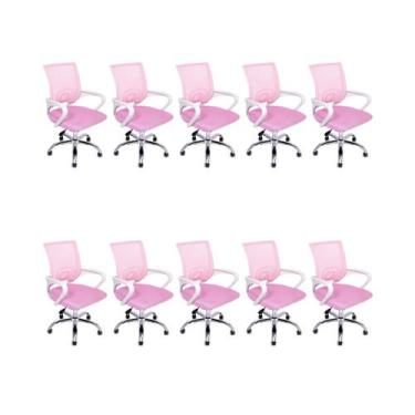 Imagem de Kit 10 Cadeiras de Escritório Oficial Begônia Ergonômic Rosa - Oficial