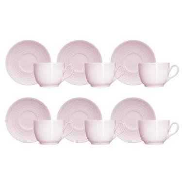 Imagem de Kit 06 Xícara Chá Pires Rosa Fracta Chevron Germer Porcelana