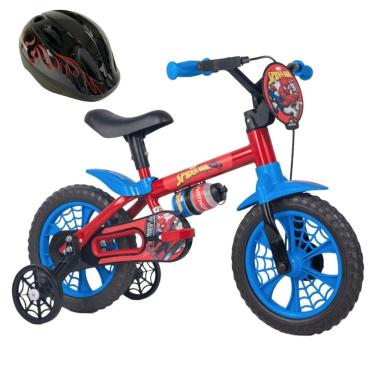 Imagem de Bicicleta com Rodinha aro 12 Homem Aranha com Capacete Preto