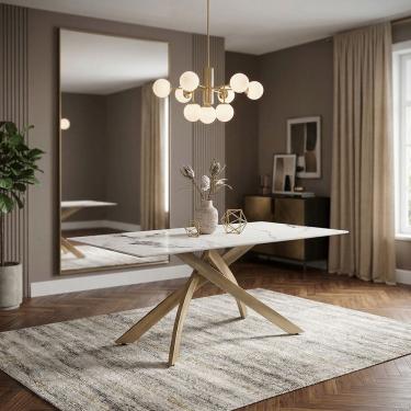 Imagem de Mesa de Jantar Lara Base Aço Carbono Tampo 180cm Cerâmica 6 Lugares Design Sala de Jant...