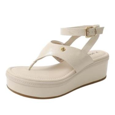 Imagem de Sandalia Feminino Anabela Baixa Elegante Confortavel Bebece-Feminino