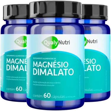 Imagem de Kit 3 Magnésio Dimalato 1200mg 60 Caps Qualynutri Sem Sabor