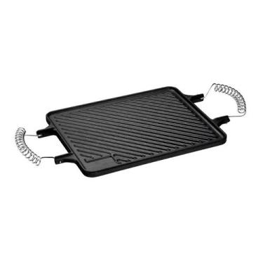 Imagem de Chapa Reta Ferro Fundido Dupla Face Alça Espiral 28cm X 23cm - Rig Fun