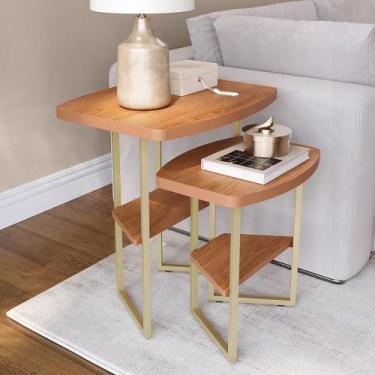 Imagem de Kit 2 Mesas Laterais Decorativas Lile Para Sala E Quarto Com Pés De Fe