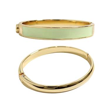 Imagem de Kit 2 Braceletes Feminino Grosso Verde E Dourado Semijoia