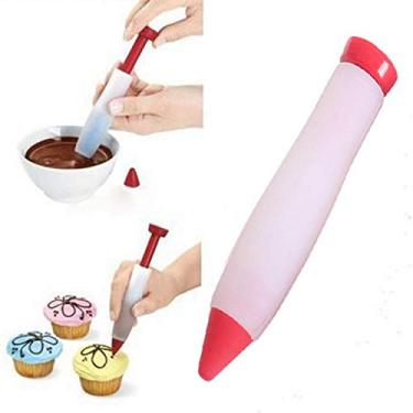 Imagem de Caneta para decoração de bolo, creme de confeiteiro, seringa para decoração de chocolate, placa de silicone, caneta para tinta, canetas para decoração de bolo de sorvete (branco+vermelho)